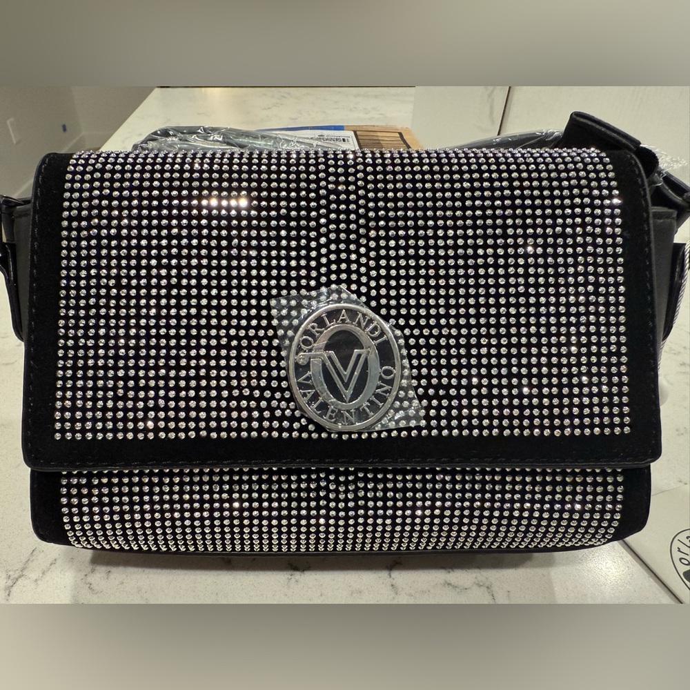 Valentino Orlandi Black Rhinestone Crossbody New With Tag $199 Retail